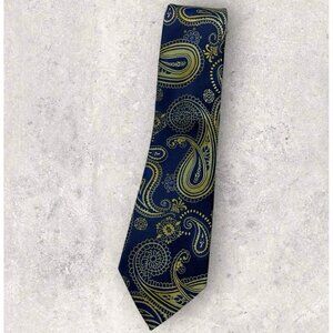 NEW HISDREN Silk Tie Navy Gold Paisley W:3.4"